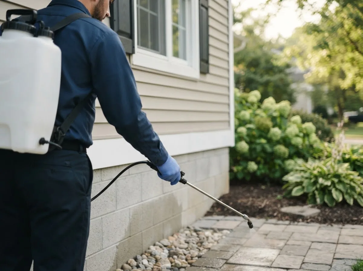 Pest control technician inspecting a home in Winthrop, MN